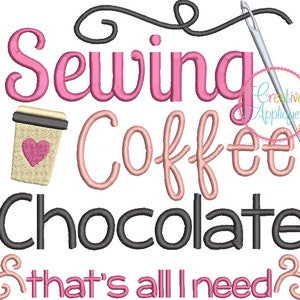 Sewing Coffee Chocolate Digital Machine Embroidery Design 4 sizes, sewing embroidery, craft embroidery,
