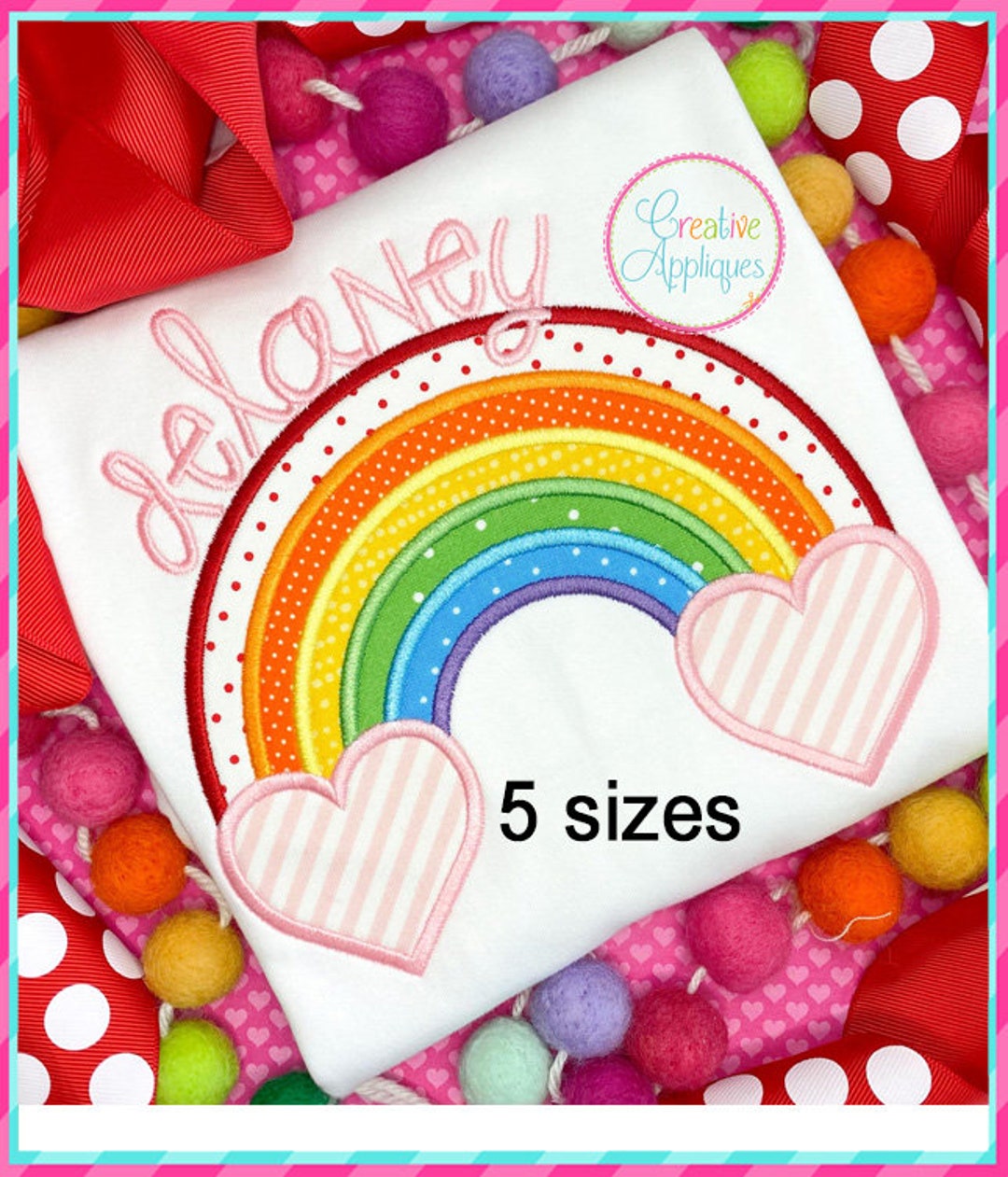 Heart Rainbow Machine Embroidery Applique Design 5 SIZES, Rainbow ...