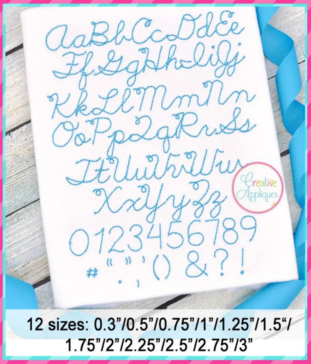 12 Sizes Cursive Script Floss Embroidery Alphabet Font Digital Machine ...