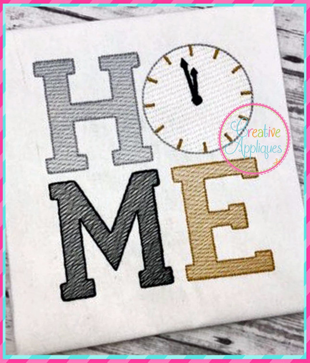 Sketch Stitch Home New Year Clock Digital Machine Embroidery Design 4 ...