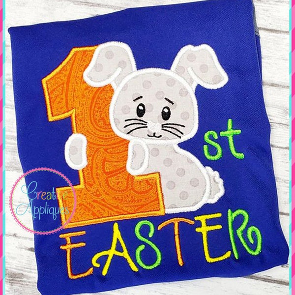 1st Easter Rabbit Digital Machine Embroidery Applique Design 4 Sizes, 1st easter applique, first easter applique, baby's first applique