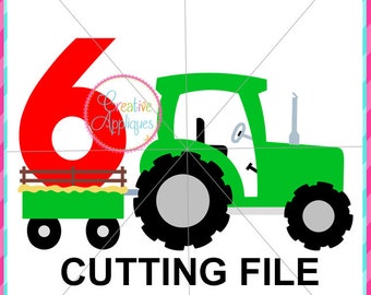 6 Birthday Tractor SVG, tractor svg, tractor cut file, tractor number 6 svg, tractor svg cut file, sixth birthday number tractor svg