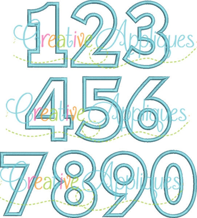 Block Number Set Applique Digital Machine Embroidery Design 6 Sizes, applique numbers, birthday applique numbers plain numbers basic numbers image 2