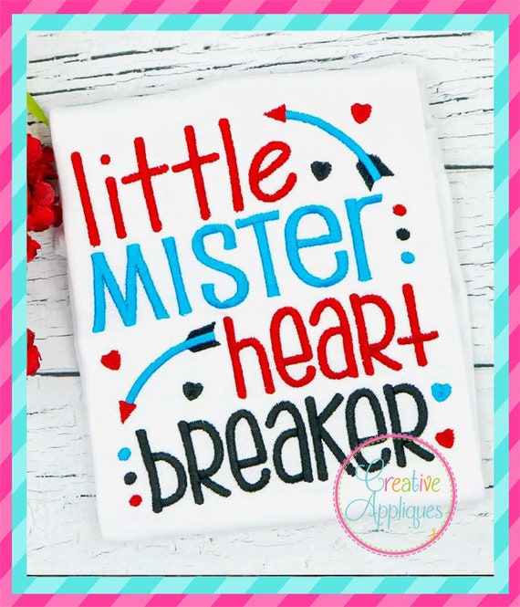 Little Mister Heartbreaker Digital Machine Embroidery Design 4 Sizes, valentine embroidery, little mister embroidery, valentine embroidery