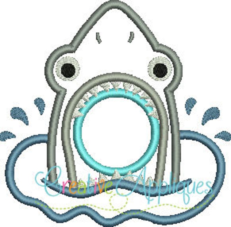 Shark Monogram Digital Machine Embroidery Applique Design 4 Sizes, shark applique, monogram applique, shark embroidery image 2