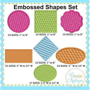 Embossed Monogram Frame Set Digital Machine Embroidery Design 7 shapes, 121 Sizes, pile drop, nap tack down, embossed, pile down, knock down