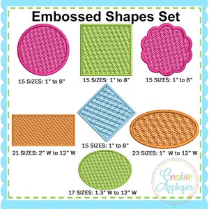 Embossed Monogram Frame Set Digital Machine Embroidery Design 7 shapes, 121 Sizes, pile drop, nap tack down, embossed, pile down, knock down