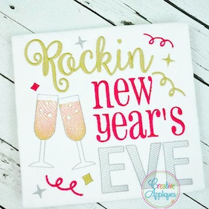 Rockin' New Year's Eve Digital Machine Embroidery Design 4 Sizes, rocking new year embroidery, new years embroidery