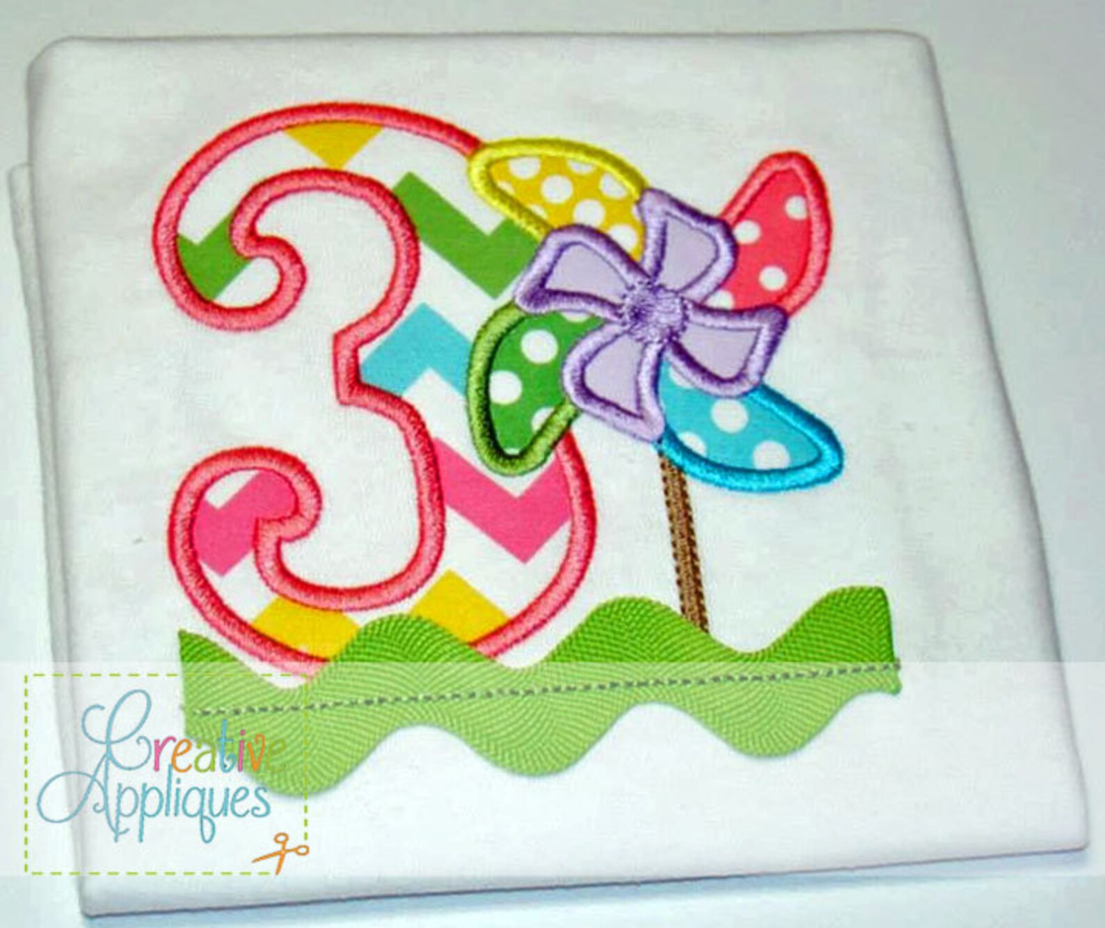 Pinwheel Three Third 3 3rd Birthday Number Digital Machine Embroidery ...