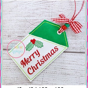 Merry Christmas In The Hoop Geschenkkartenhalter Stickdatei, Geschenkkartenhalter, Tag Label In the Hoop Machine Embroidery Design, Geschenkkarte