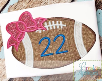 Football Bow Monogram Applique Digital Machine Embroidery Design 4 Sizes