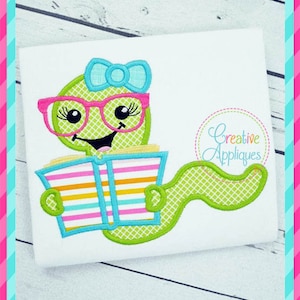 Girl Reading Bookworm Digital Machine Embroidery Applique Design 5 sizes, bookworm applique, book applique, bookworm embroidery