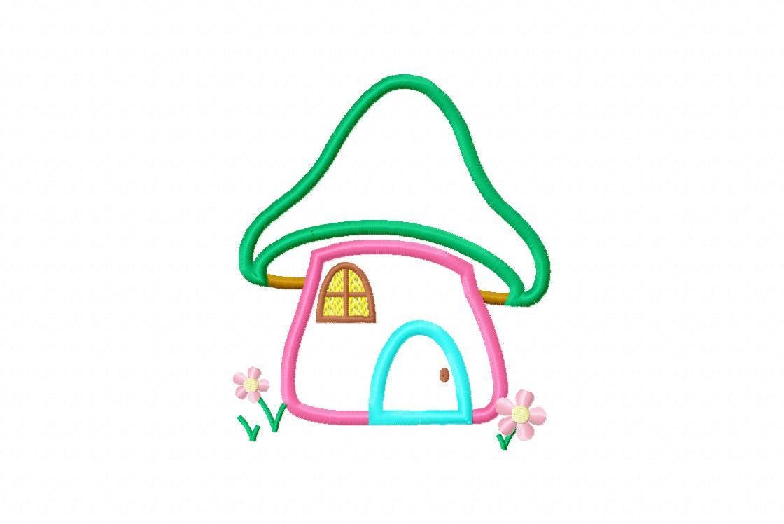 Mushroom House Machine Embroidery Applique Design, Mushroom Applique ...