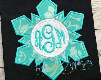 Snowflake Monogram Digital Machine Embroidery Applique Design 4 sizes Empire Empress Monogram Font