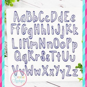 10 Sizes Sketch Embroidery Alphabet Font Digital Machine Embroidery, A thru Z, bean stitch font, triple stitch font, running stitch