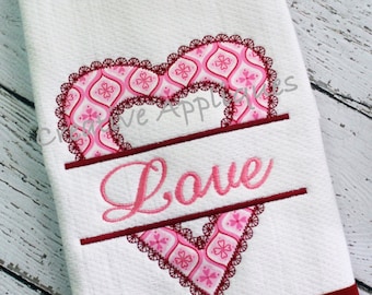 Lacy Split Valentine Heart Digital Machine Embroidery Applique Design 4 Sizes