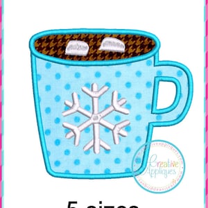 Mug Applique Digital Machine Embroidery Design 4 Sizes, coffee cup applique, cocoa applique, coffee mug applique, Hot Chocolate applique