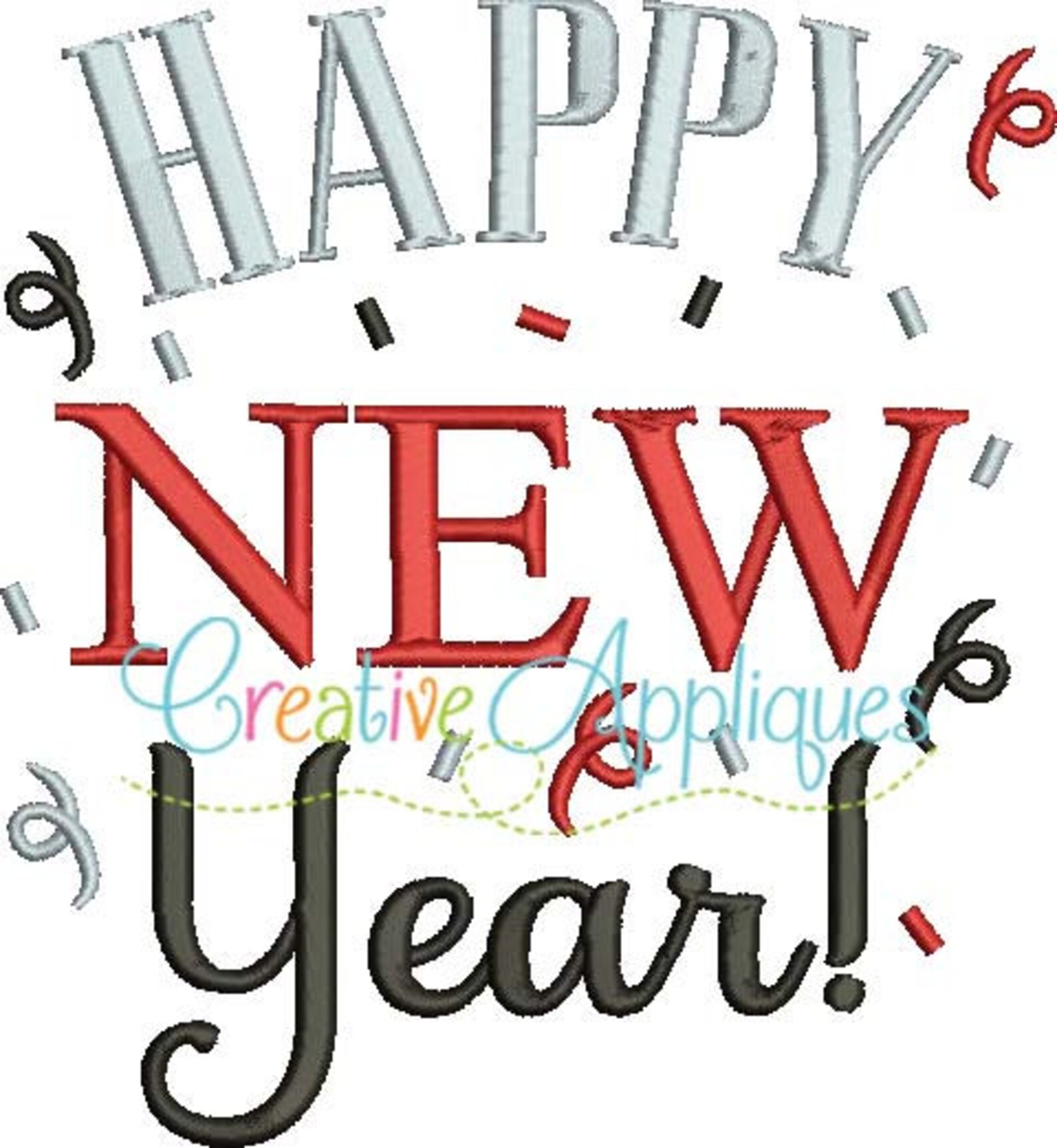 Happy New Year Digital Machine Embroidery Design 4 Sizes Etsy