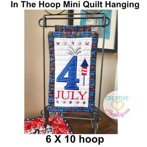 Patriotic Quilted Mini Hanging Machine Embroidery Design 6x10, In the hoop machine embroidery hanging, mini quilted hanging