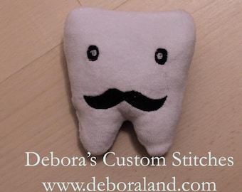 Mustache Tooth Pillow In The Hoop Design, Tooth Fairy Pillow, In the hoop machine embroidery design,
