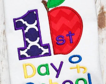 1st Day of School Digital Machine Embroidery Applique Design 4 sizes