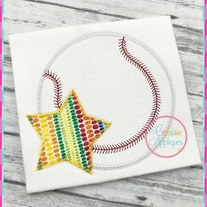 Zigzag Stitch Baseball Softball Star Digital Machine Embroidery Design 4 Sizes, baseball embroidery, baseball applique