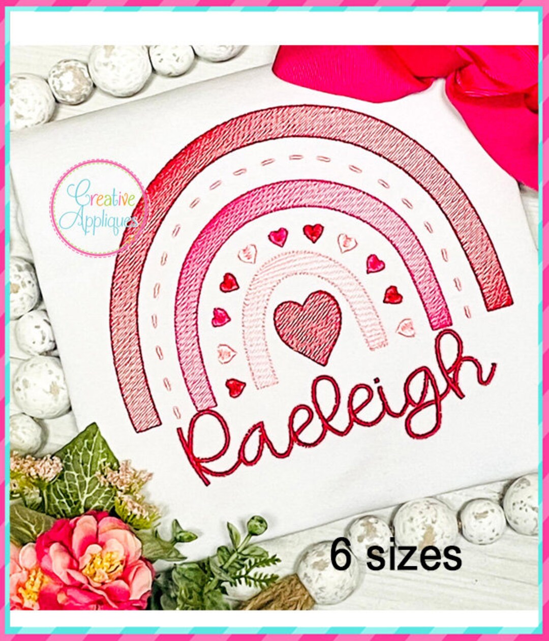 Sketch Stitch Heart Rainbow Machine Embroidery Design 6 SIZES, Rainbow ...