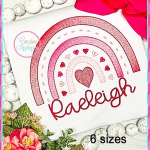 Sketch Stitch Heart Rainbow Machine Embroidery Design 6 SIZES, rainbow embroidery, heart embroidery, valentine embroidery