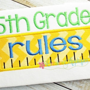 5th Fifth Grade Rules Digital Machine Embroidery Applique Design 5 sizes