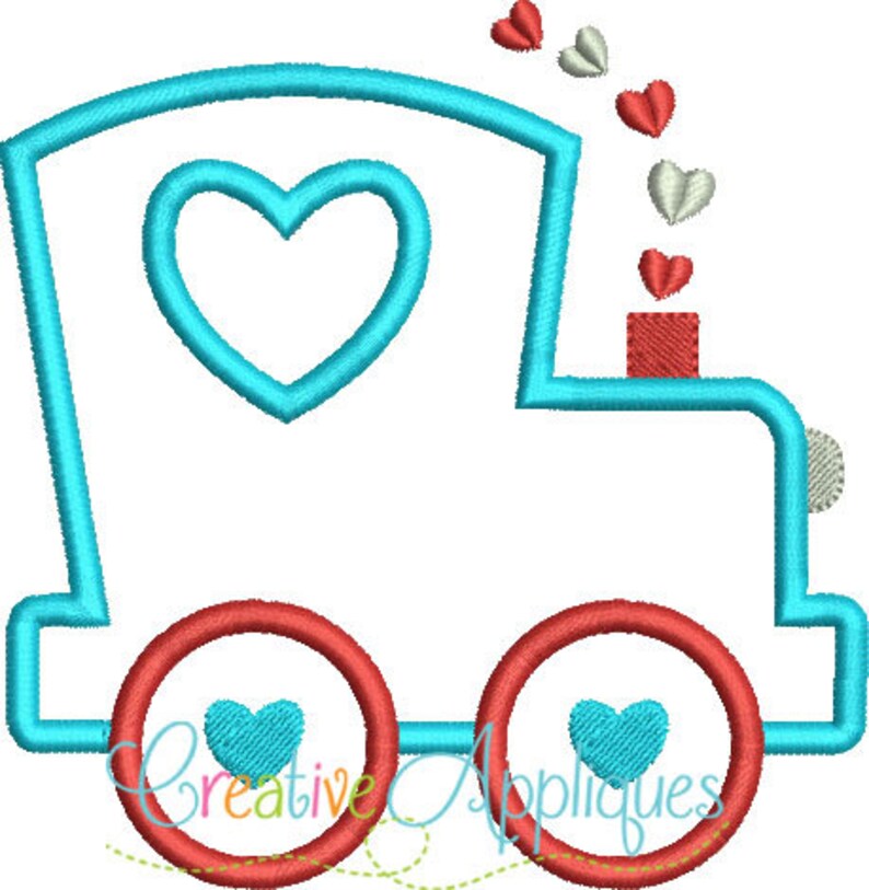 Machine Applique Train Valentine Train Applique Digital Machine Embroidery Applique Design 4 ...