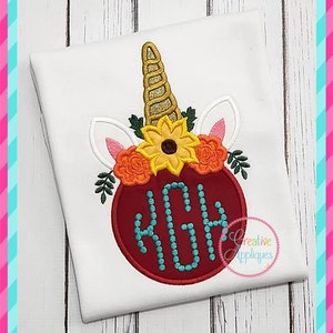 Floreale Unicorn Horn fiore corona Monogram digitale macchina ricamo Applique Design 5 grandezze, applique corona corno di unicorno