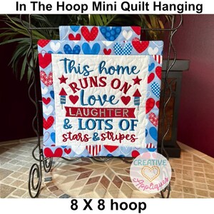Stars  and  Stripes  Quilted Mini Hanging Machine Embroidery Design 8x8, In the hoop machine embroidery hanging, mini quilted hanging
