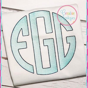 1&quot;-8&quot; 3 Letter Monogram Circle Sketch Stitch Alphabet Letter Machine Embroidery Design 10 Sizes, embroidery monogram alphabet letters