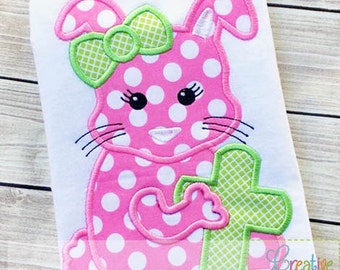 Girl Easter Bunny Rabbit Cross Applique Machine Embroidery  Design 4 Sizes