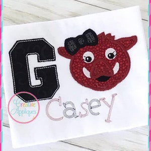 Go Hog Girl Applique Digital Machine Embroidery Design 4 Sizes, hog applique, team applique, mascot applique, go team applique, razorback