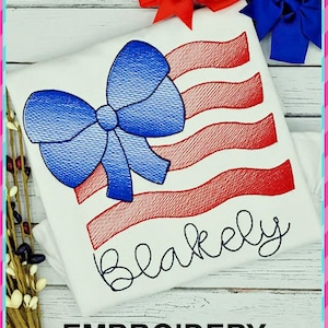 Sketch Stitch Bow Flag Applique Design 4 Sizes, machine embroidery, patriotic applique, stars applique, 4th of july, flag applique