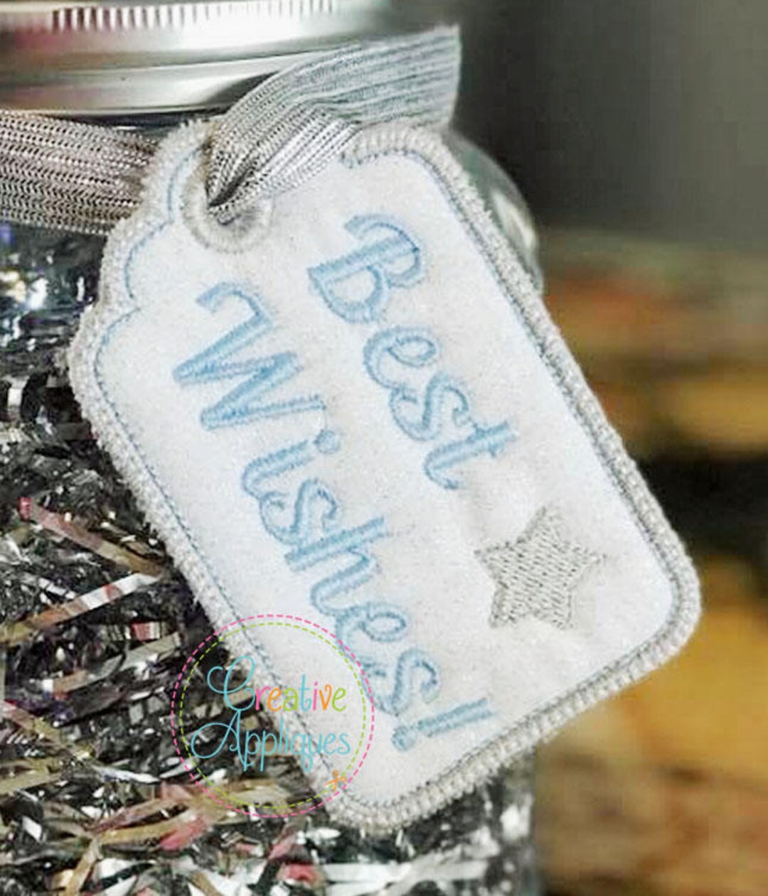 Best Wishes Gift Tag Label in the Hoop Applique Machine Embroidery
