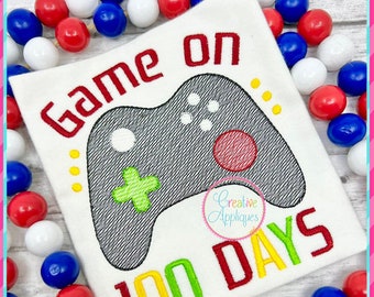 Juego de puntada de boceto en 100 días Diseño de bordado digital a máquina 4 tamaños, bordado gamer, bordado de juegos, 100 días de escuela