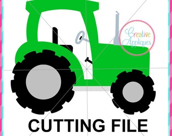 May include: A green tractor with black wheels and a gray steering wheel. The tractor is on a white background with the text "CUTTING FILE" below it.