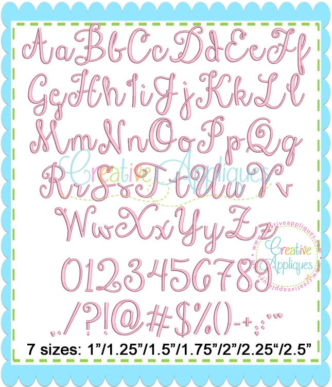 7 SIZES!!! Stylish Script Embroidery Font, Alphabet Font Digital ...