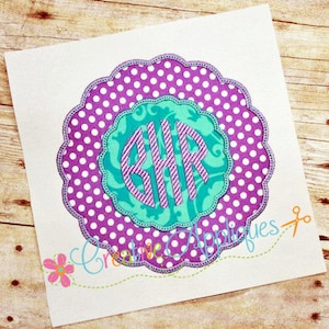 Double Scallop Monogram Frame Digital Machine Embroidery Applique Design 4 sizes