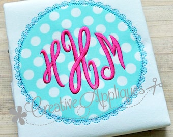 Circle Monogram Frame Lace Stitch Digital Machine Embroidery Applique Design 5 sizes Empire Empress Monogram Font