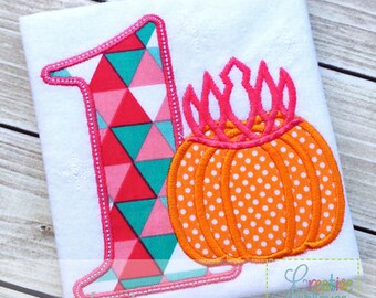 Pumpkin Princess Crown Number 1 Digital Machine Embroidery Applique Design 4 Sizes