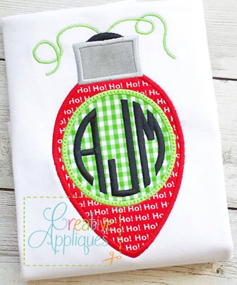 Christmas Light Bulb Monogram Applique Digital Machine Etsy