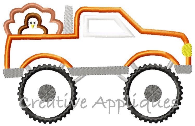 Turkey Monster Truck Applique Digital Machine Embroidery Design 4 Sizes ...