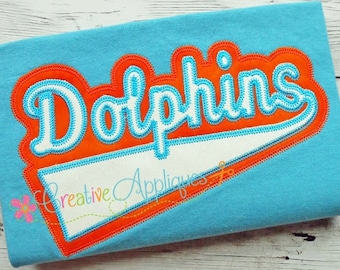 Tailles de Machine numérique broderie Applique Design 6 dauphins, mascotte de dauphins, dauphins applique, nom de dauphins, mot dauphins, équipe de dauphins