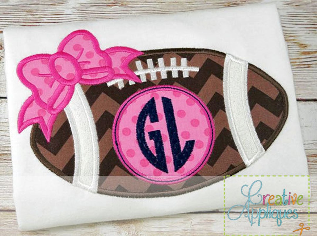 Football Bow Monogram Applique Digital Machine Embroidery Design 4 Size Football Applique