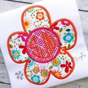 Monogram Flower Digital Machine Embroidery Applique Design 4 Sizes Natural Circle Embroidery Font