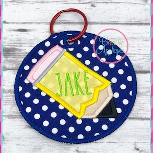 In The Hoop Pencil Circle Tag Digital Machine Embroidery Applique Design 5 sizes, pencil luggage tag, backpack tag, luggage tag, bag tag