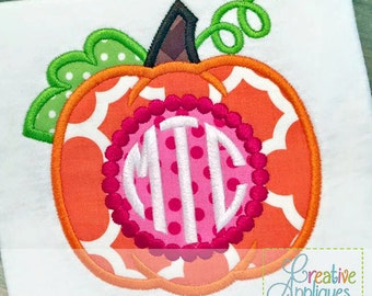 Pumpkin Monogram Beaded Applique Digital Machine Embroidery Design 4 Sizes, pumpkin applique, monogram applique, applique pumpkin, autumn